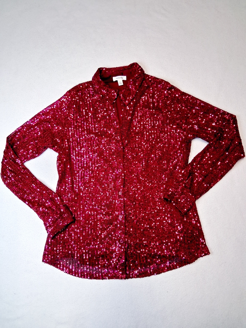 Sequin Button-Down Shirt in Red